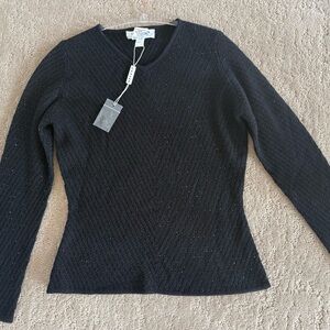 Jaeger Black Beaded Wool Sweater Small Luxe Minimalist
